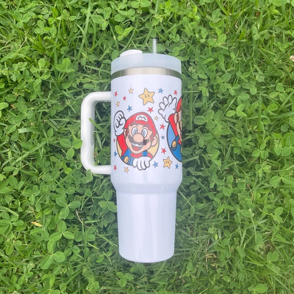 Custom 40 oz Tumbler Nintendo Super Mario Bros Tumbler 40 oz tumbler with hand c - Picture 2 of 7